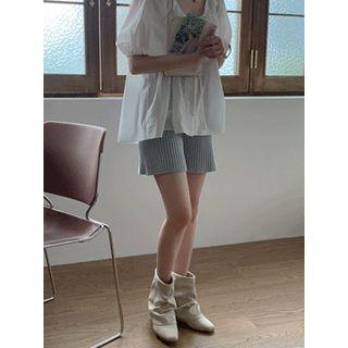Band-waist Ribbed Knit Shorts