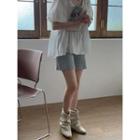 Band-waist Ribbed Knit Shorts