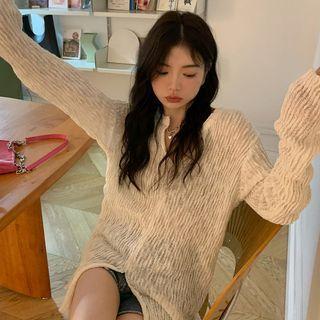 Ribbed Slit Knit Top White - One Size