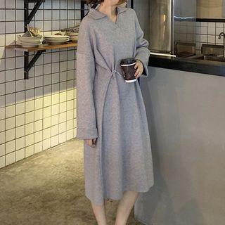 Collared Midi Long-sleeve Knit Dress