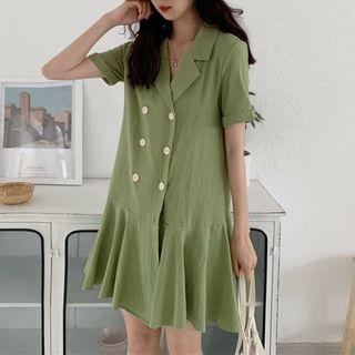 Short-sleeve Double Breasted Ruffled Dress