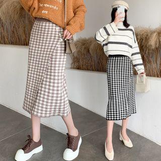 Check Knit Fitted Skirt
