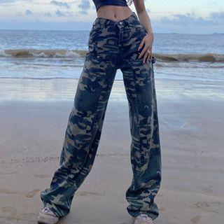 Camo Print Wide Leg Jeans