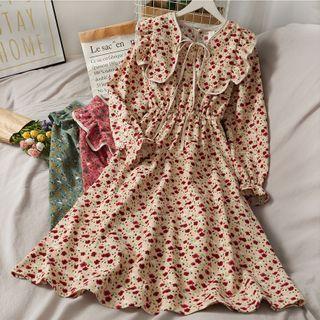 Printed Floral Bow A-line Dress