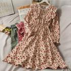 Printed Floral Bow A-line Dress