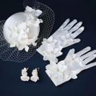 Wedding Flower Accent Gloves / Mesh Veiled Fascinator / Drop Earring