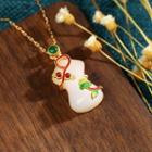Faux Gemstone Pendant Alloy Necklace Cp557 - Green & Gold & White - One Size