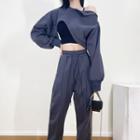 Zipped Asymmetrical Cropped Sweatshirt / Drawstring Wide-leg Pants