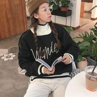 Mock Two Piece Print Pullover Black - One Size