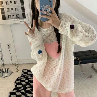 Heart Applique Sweater Beige - One Size