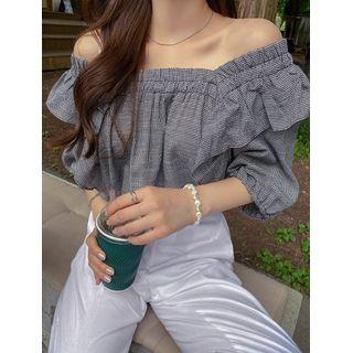 Plus Size Frilled Gingham Blouse