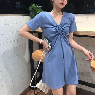 V-neck Drawstring Mini Dress