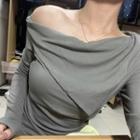 Off-shoulder Long-sleeve Irregular Top