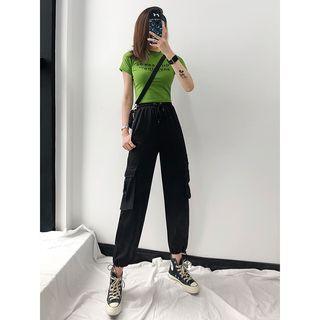 Drawstring-hem Buckled-accent Cargo Jogger Pants