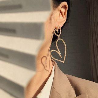 Rhinestone Heart Dangle Earring 1 Pair - S925 Silver Needle - One Size