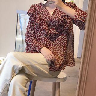 Floral Print Ruffle Long-sleeve Blouse