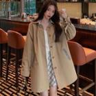Hooded Plaid Panel Buttoned Jacket Khaki - One Size