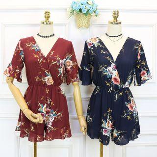 Short-sleeve Floral Print Chiffon Playsuit
