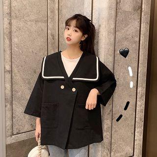 Color-block Trim Long-sleeve Trench Coat