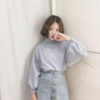 Long-sleeve Mock Collar Plain Pullover