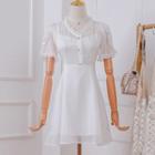 Set: Ruffle Trim Short-sleeve Mini A-line Dress + Slipdress