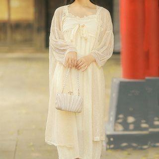Set: Long-sleeve A-line Dress + Light Jacket