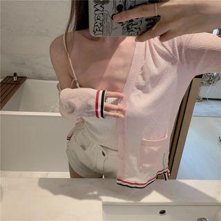 Long-sleeve Striped Cardigan Light Pink - One Size