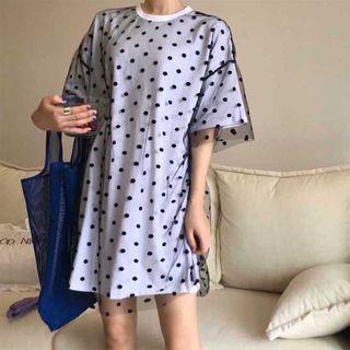 Mesh Panel Dotted Short-sleeve Dress