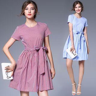 Gingham Tie-waist A-line Dress