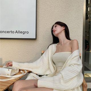 Open-front Cardigan / Strapless Mini Bodycon Dress