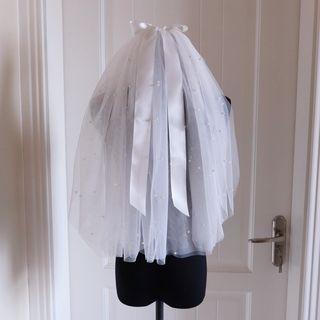 Wedding Faux Pearl Mesh Veil Natural White - One Size