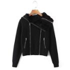 Faux Fur Collar Double Zip Knit Jacket