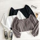 Plain Square-neck Zipped Long-sleeve Cargo Blouse