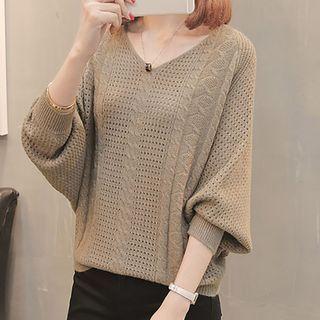 Dolman-sleeve V-neck Sweater