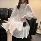Lantern-sleeve Mini A-line Shirt Dress