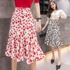 Dotted Ruffled A-line Midi Skirt