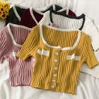 Colorblock Button-up Crop Knit Top In 5 Colors
