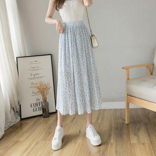 Lace Trim Short-sleeve Top / Tank Top / Floral Midi A-line Skirt
