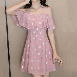 Cold Shoulder Dotted Short-sleeve A-line Dress
