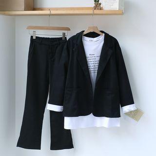 Lettering Long-sleeve T-shirt / Wide-leg Pants / Blazer