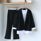 Lettering Long-sleeve T-shirt / Wide-leg Pants / Blazer