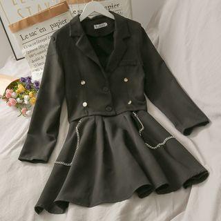 Set: Chain-accent Cropped Blazer + Sleeveless Mini Dress