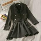 Set: Chain-accent Cropped Blazer + Sleeveless Mini Dress