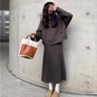 Plain Hoodie / Drawstring Midi A-line Skirt