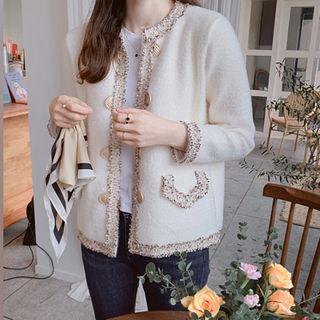 Round-neck Tweed-detail Cardigan