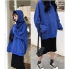 Letter Embroidered Hoodie / Back Slit Knit Skirt