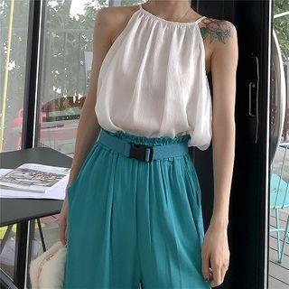 Ruched Halter Crop Top White - One Size