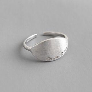 925 Sterling Silver Lettering Oval Disc Open Ring Silver - Size 14