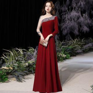 Long-sleeve Paneled A-line Gown