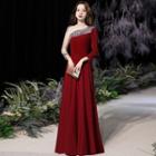 Long-sleeve Paneled A-line Gown